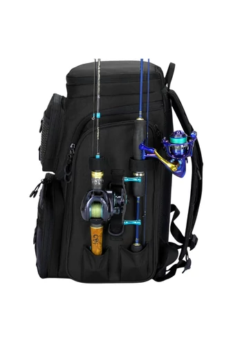 Rucsac Multifuncțional Negru Pentru Pescuit Din Material Oxford Impermeabil Și Rezistent 48*31*28cm