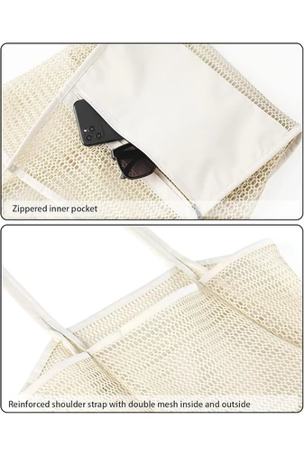 Geantă Plajă Din Plasă Cu Bază Din Material Oxford Pliabilă Ușoară Capacitate Mare 37*35*14cm Bonluo
