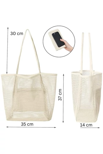 Geantă Plajă Din Plasă Cu Bază Din Material Oxford Pliabilă Ușoară Capacitate Mare 37*35*14cm Bonluo