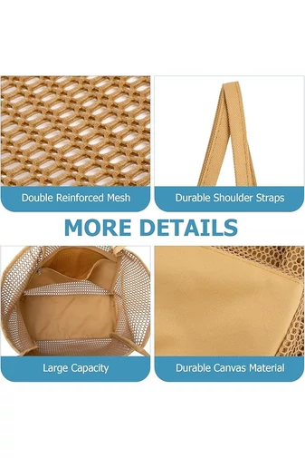 Geantă Plajă Din Plasă Cu Bază Din Material Oxford Maro Pliabilă Ușoară Capacitate Mare 37*35*14cm Bonluo