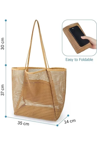 Geantă Plajă Din Plasă Cu Bază Din Material Oxford Maro Pliabilă Ușoară Capacitate Mare 37*35*14cm Bonluo