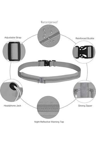 Centură Sportivă Multifuncțională Gri Cu Buzunar Pentru Telefon Reflectorizantă