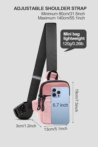 Geantă Mini Crossbody Roz Deschis Bonluo Unisex Curea Reglabilă Ideală Pentru Sport Din Poliester 19*13*3cm