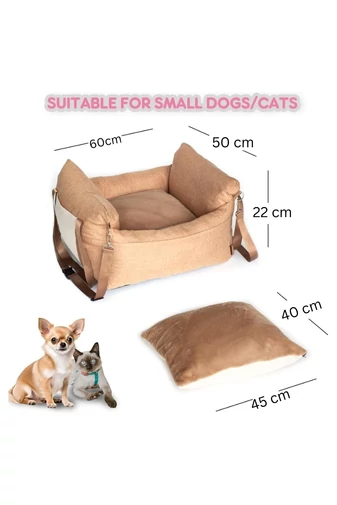 Scaun Auto Pentru Animale Husa Detașabilă Khaki Cu Bej Material Sintetic 60*50*30cm 