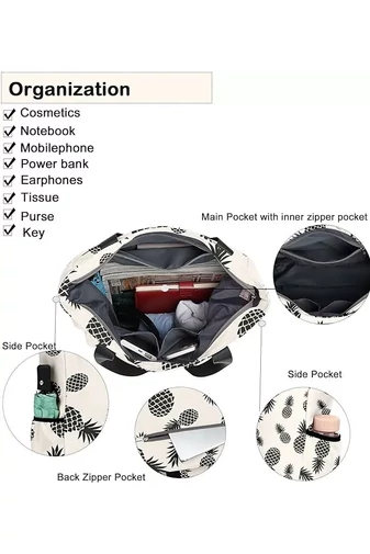 Geantă de Plajă Multifuncțională Din Poliester Impermeabilă Alba Cu Fructe Capacitate Mare 40*34*12cm