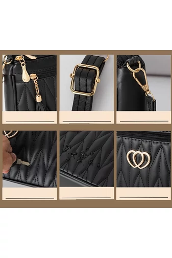 Geantă Damă Roz Închis Crossbody Din PU Și Detalii Aurii Model Rezistent La Zgârieturi Și Apă 26*16*cm
