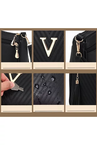 Geantă damă elegantă din piele ecologică, impermeabilă, cu multiple compartimente și curea reglabilă.
