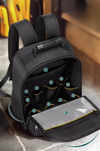 Rucsac Pentru Unelte Profesional Negru Extrem De Rezistent Cu Compartimentare Eficienta 43*31*18cm