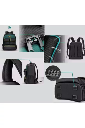 Rucsac Pentru Unelte Profesional Negru Extrem De Rezistent Cu Compartimentare Eficienta 43*31*18cm