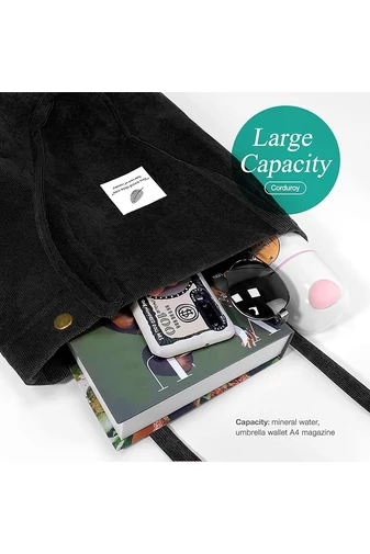 Geantă Tote Stil Sacosă Casual Pânză Negru Bonluo Spațioasă Rezistentă Și Elegantă 38*35*11cm