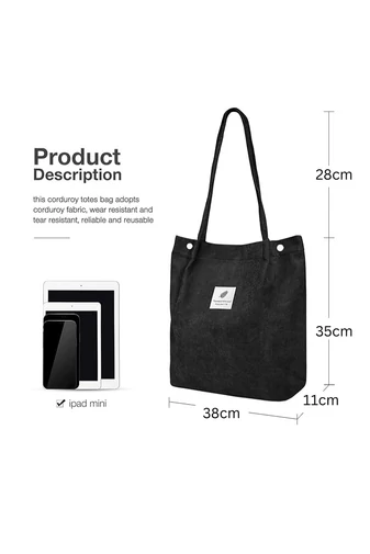 Geantă Tote Stil Sacosă Casual Pânză Negru Bonluo Spațioasă Rezistentă Și Elegantă 38*35*11cm