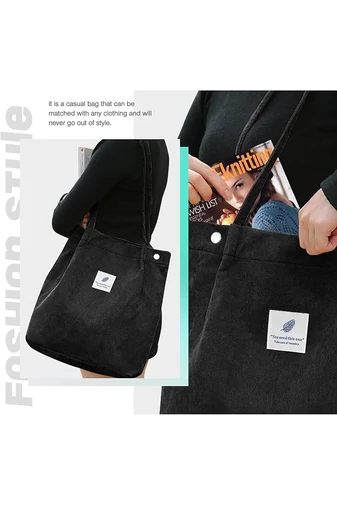 Geantă Tote Stil Sacosă Casual Pânză Negru Bonluo Spațioasă Rezistentă Și Elegantă 38*35*11cm