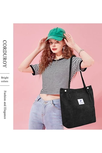 Geantă Tote Stil Sacosă Casual Pânză Negru Bonluo Spațioasă Rezistentă Și Elegantă 38*35*11cm