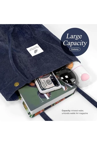 Geantă Tote Stil Sacosă Casual Pânză Albastru Închis Bonluo Spațioasă Rezistentă Și Elegantă  38*35*11cm