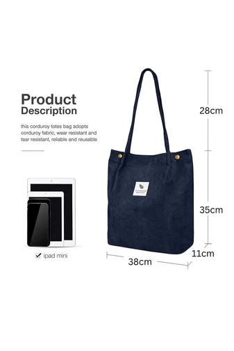 Geantă Tote Stil Sacosă Casual Pânză Albastru Închis Bonluo Spațioasă Rezistentă Și Elegantă  38*35*11cm