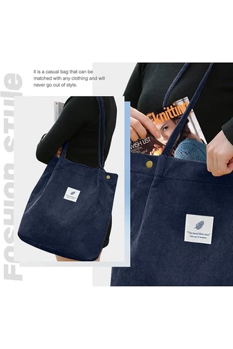 Geantă Tote Stil Sacosă Casual Pânză Albastru Închis Bonluo Spațioasă Rezistentă Și Elegantă  38*35*11cm