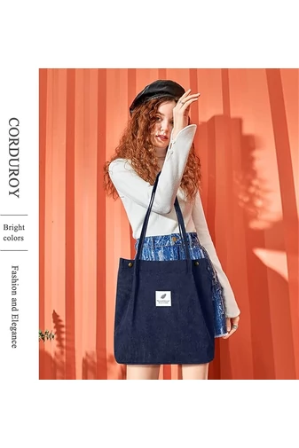 Geantă Tote Stil Sacosă Casual Pânză Albastru Închis Bonluo Spațioasă Rezistentă Și Elegantă  38*35*11cm