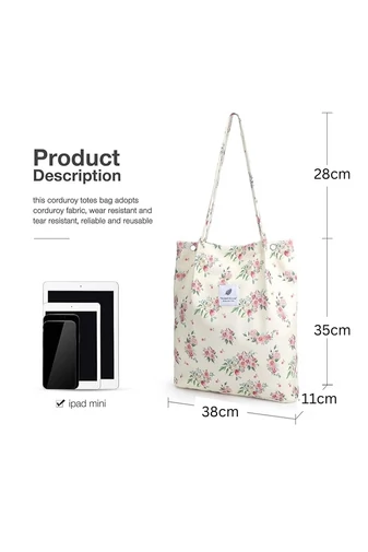 Geantă Tote Stil Sacosă Casual Pânză Bej Cu Flori Bonluo Spațioasă Rezistentă Și Elegantă 38*35*11cm