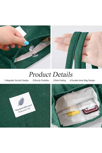 Geantă Tote Stil Sacosă Casual Pânză Verde Închis Bonluo Spațioasă Rezistentă Și Elegantă 38*35*11cm