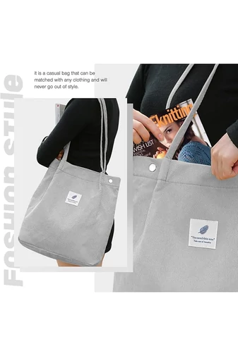 Geantă Tote Stil Sacosă Casual Pânză Gri Bonluo Spațioasă Rezistentă Și Elegantă 38*35*11cm