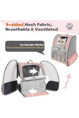 Rucsac Transport Animale De Companie Roz Pliabil Și Confortabil Din Material Oxford 48*38*32cm