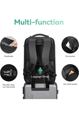 Rucsac Multifuncțional Mark Ryden Negru Pentru Laptop de 17.3 '' Material PU + Oxford, Port USB 45*33*20cm