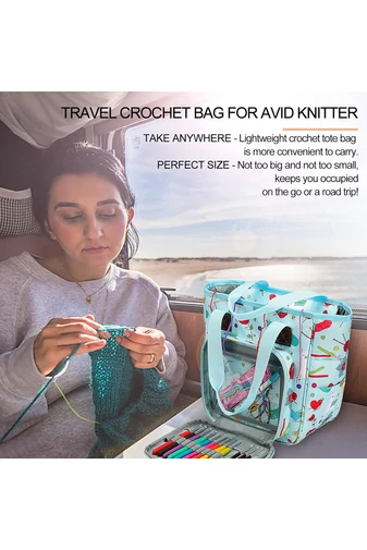 Geantă Pentru Accesori Croșetat Și Tricotat Albastru Bonluo Din Material Oxford 600D Portabilă Multiple Compartimente