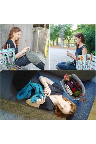 Geantă Pentru Accesori Croșetat Și Tricotat Albastru Bonluo Din Material Oxford 600D Portabilă Multiple Compartimente