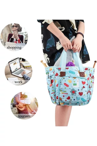 Geantă Pentru Accesori Croșetat Și Tricotat Albastru Bonluo Din Material Oxford 600D Portabilă Multiple Compartimente