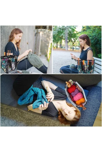 Geantă Pentru Accesori Croșetat Și Tricotat Albastru Frunze Bonluo Din Material Oxford Multiple Compartimente