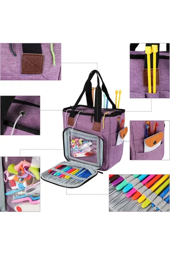 Geantă De Croșetat Și Tricotat Violet Bonluo Din Material Oxford 600D Portabilă Multiple Compartimente
