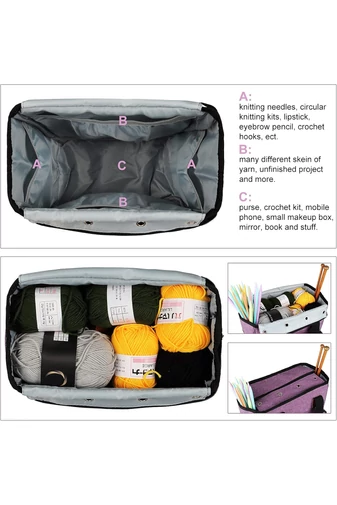 Geantă Pentru Accesori Croșetat Și Tricotat Violet Bonluo Din Material Oxford 600D Portabilă Multiple Compartimente