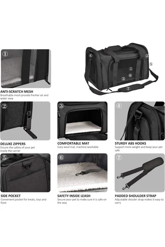 Geantă De Transport Animale De Companie Bonluo Negru Material Oxford 600D Confortabilă Și Portabil 50*33*37cm