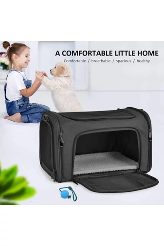 Geantă De Transport Animale De Companie Bonluo Negru Material Oxford 600D Confortabilă Și Portabil 50*33*37cm