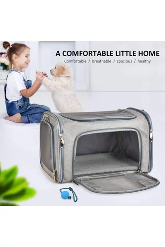 Geantă De Transport Animale De Companie Gri Material Oxford 600D Confortabilă Și Portabil 45*25*30cm