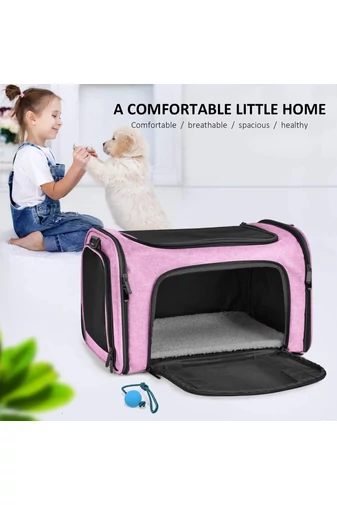 Geantă De Transport Animale De Companie Roz Neagru Material Oxford 600D Confortabilă Și Portabil 45*25*30cm