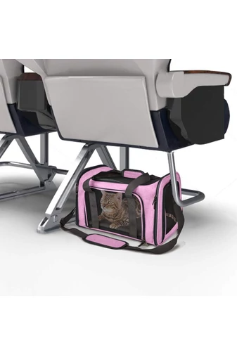 Geantă De Transport Animale De Companie Roz Neagru Material Oxford 600D Confortabilă Și Portabil 45*25*30cm