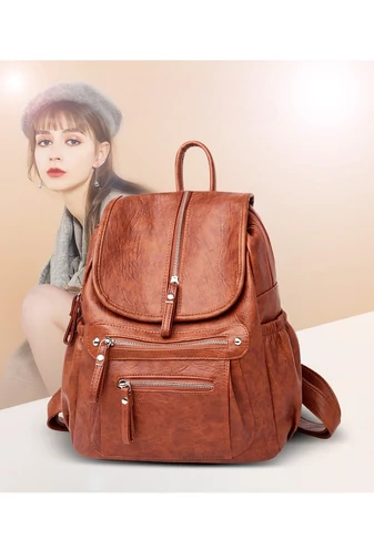 Bonluo Rucsac Damă Maro Din Imitație De Piele De Dimensiunea 34*32*17cm