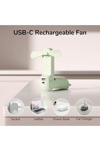 Ventilator Portabil Verde Pliabil F8X 3-în-1 Cu Baterie Externă Și Lanternă 4000mAh, USB-C