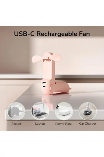 Ventilator Portabil Roz Pliabil F8X 3-în-1 Cu Baterie Externă Și Lanternă 4000mAh, USB-C