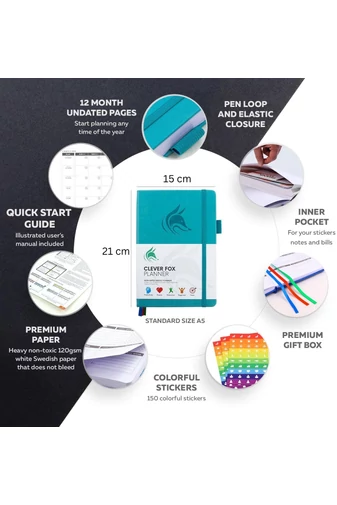 Agenda De Planificare Săptămânală Turcoaz Format A5 Stickere Colorate Buzunar Interior 