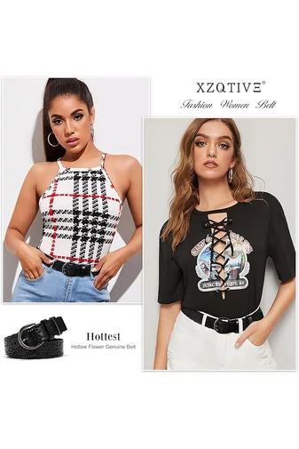 Curea Damă Din Piele Naturală Neagra Model Perforat Floral 110 cm