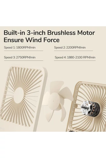 Ventilator Portabil Ultra-Subțire Kaki 4 Trepte De Viteză Design Pliabil 2000mAh Silentios