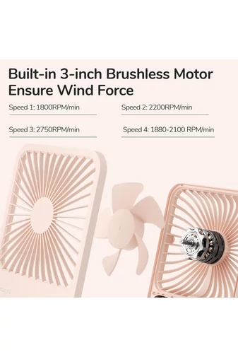 Ventilator Portabil Ultra-Subțire Roz 4 Trepte De Viteză Design Pliabil 2000mAh Silentios
