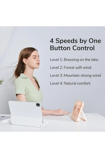 Ventilator Portabil Ultra-Subțire Roz 4 Trepte De Viteză Design Pliabil 2000mAh Silentios