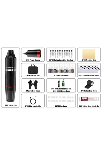 Set Complet Pentru Tatuaje Profesionale Mașină Pen Wireless Cernala Accesorii Si Ace