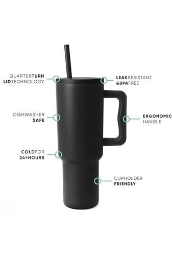 Cană Termică 1200 ml Roz Cu Albastru Cu Pai Mâner Ergonomic Și Capac Cu Închidere Rapidă Ideal Pentru Mașină
