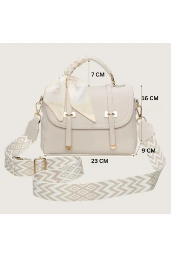 Geantă De Mână Și Umăr Dama Din PU Bej Cu Eșarfă Decorativă Bonluo 23*16*9 cm 