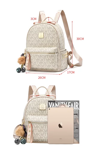 Rucsac Fashion Alb Laptos Din Piele PU Impermeabil Bonluo Rezistent Si Elegant 30*26*17cm