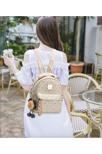 Rucsac Fashion Alb Laptos Din Piele PU Impermeabil Bonluo Rezistent Si Elegant 30*26*17cm